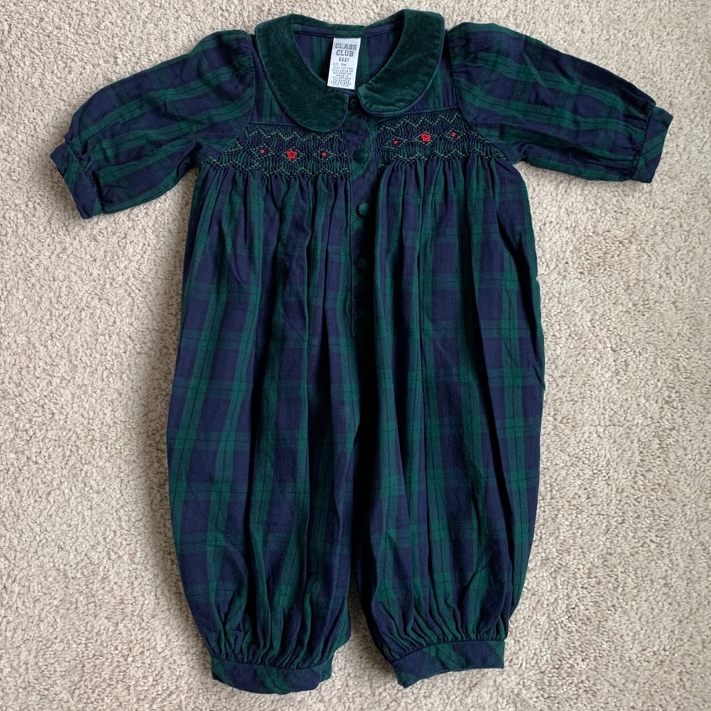 Vintage plaid smocked romper